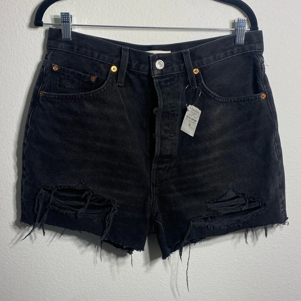 Re/done 70s high rise shorts black denim distressed - Picture 3 of 8